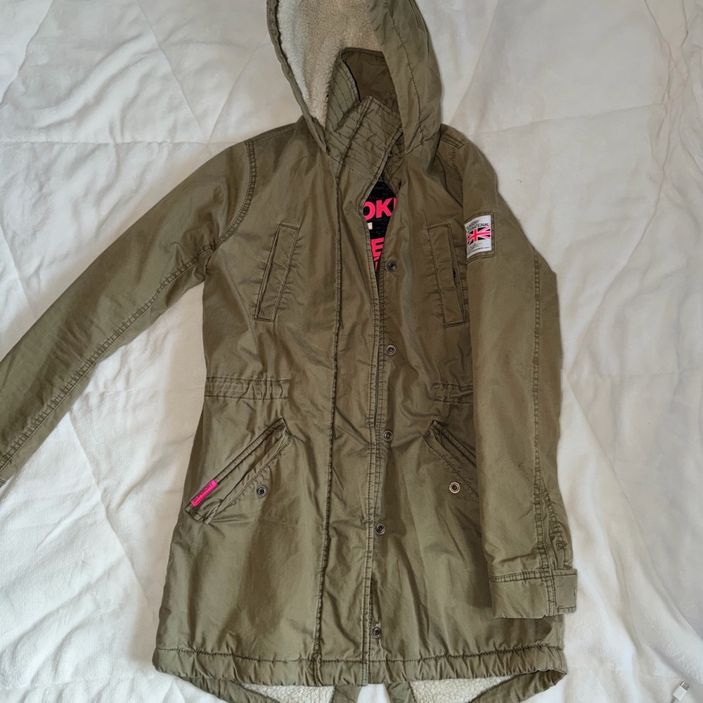 Superdry Olive Green Hooded Parka Coat